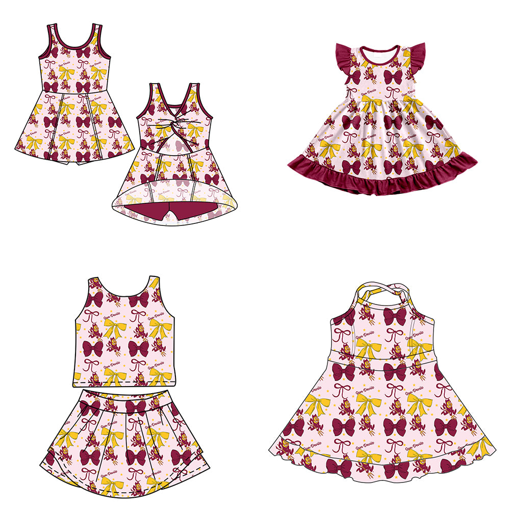 Custom moq 5 mix size milk silk summer teams baby girls clothes team bow sleeveless skirts sets and dress 1 and dress 2 and dress 3-25.6.24