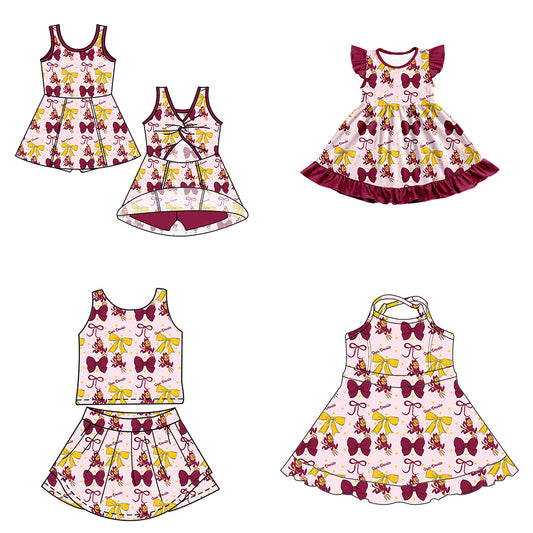 Custom moq 5 mix size milk silk summer teams baby girls clothes team bow sleeveless skirts sets and dress 1 and dress 2 and dress 3-25.6.24