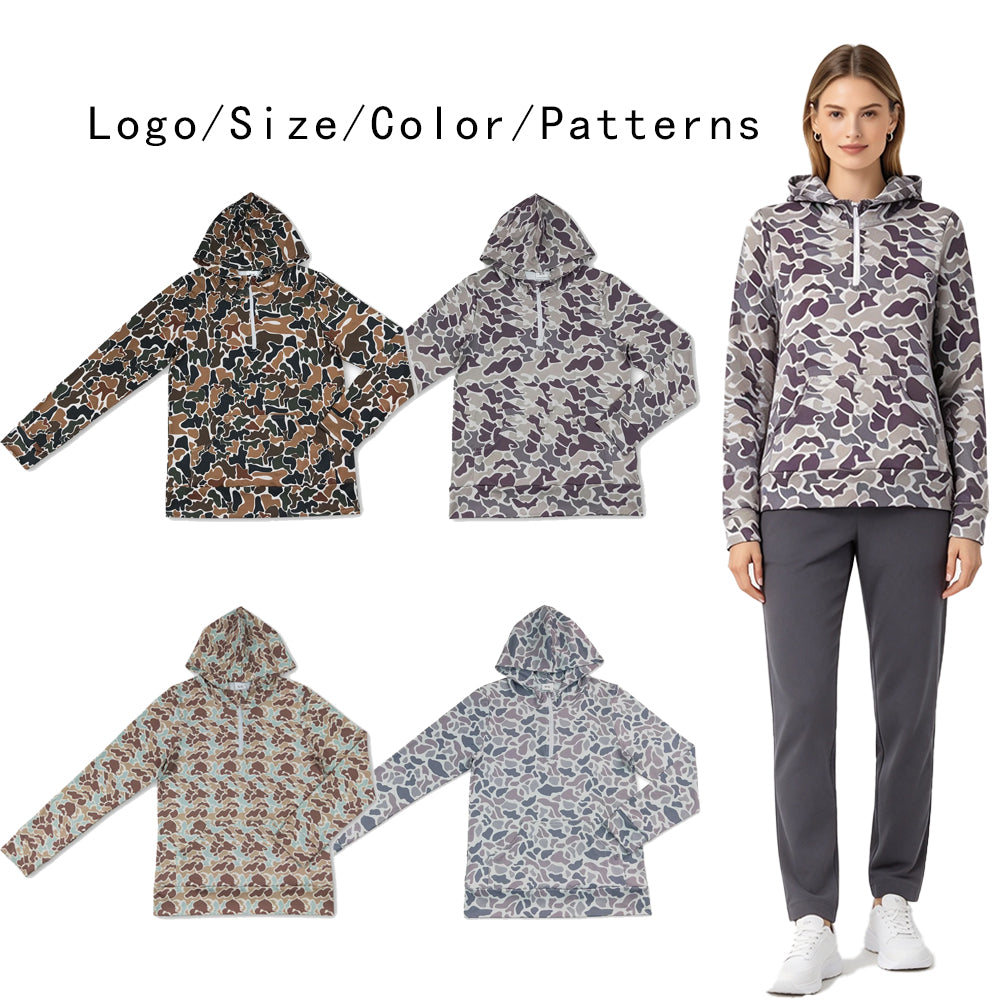 RTS NO MOQ Sibling milk silk Adult Women Camo Print Print Long Sleeve Zip Pocket Hoodie Casual Top