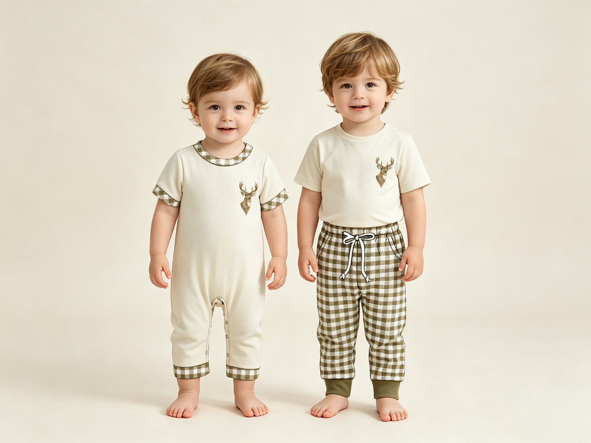 (Preorder new) No moq Baby Boys Deer Short Sleeve Tee Jogger Pant Set Rompers