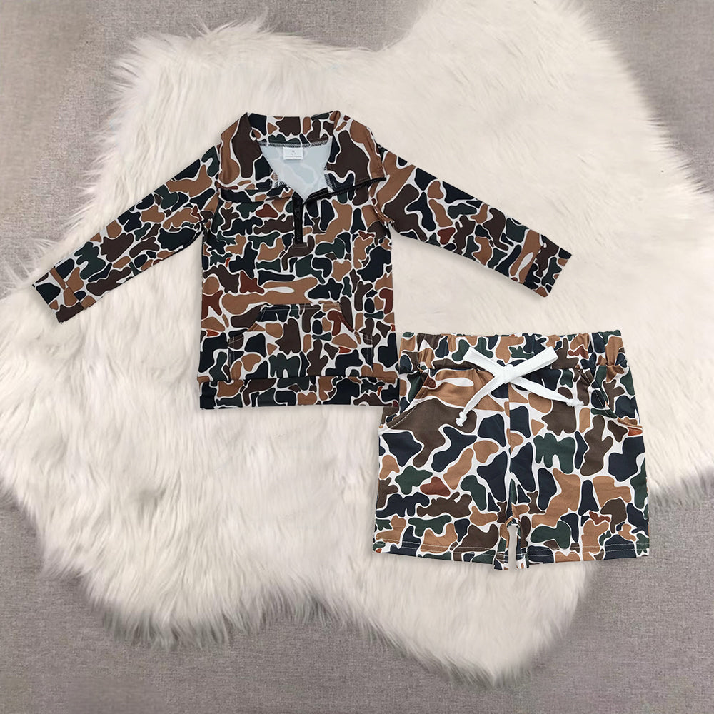 RTS NO MOQ Sibling baby boy clothes camouflage hooded long sleeved sets