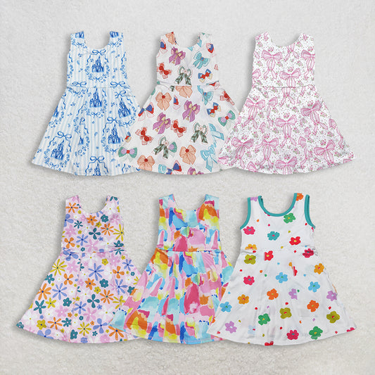 RTS NO MOQ Sibling Baby Girls Knee-Length Checked Dress with  Bows Yoga Active Shorts for Toddlers
