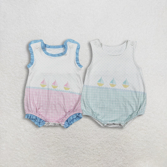 RTS NO MOQ Sibling Baby Boys Sleeveless Boatneck Polka Dot Ruffle Rompers Cute Baby Boys Outfit for Summer