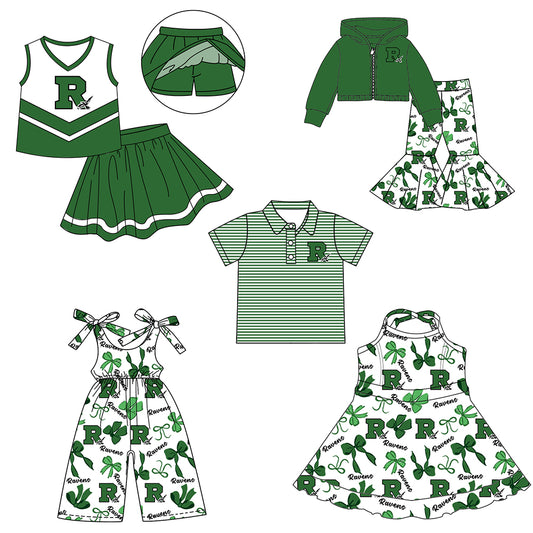 Custom moq 5 mix size milk silk summer teams baby girls clothes bow green hooded long sleeve pants sets and skirts sets and dress and jumpsuit and top-25.8.1