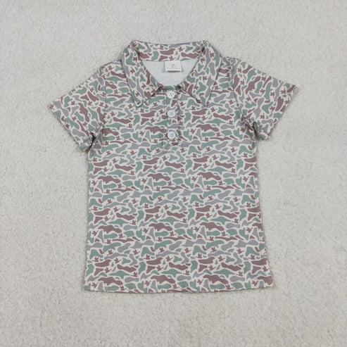 RTS NO MOQ Sibling Baby Boys Southern Hunting Camo Polo Shirts Short Sleeve Button up Top for Kids