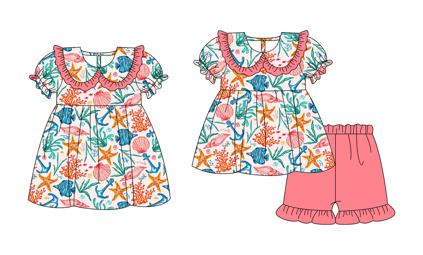 3.2 Custom moq 5 mix size Sibling Baby Girl's Short-Sleeved Top And Pink Shorts Set Cute Dress for Summer