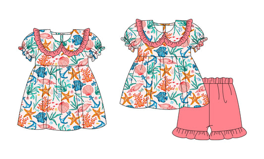 3.2 Custom moq 5 mix size Sibling Baby Girl's Short-Sleeved Top And Pink Shorts Set Cute Dress for Summer