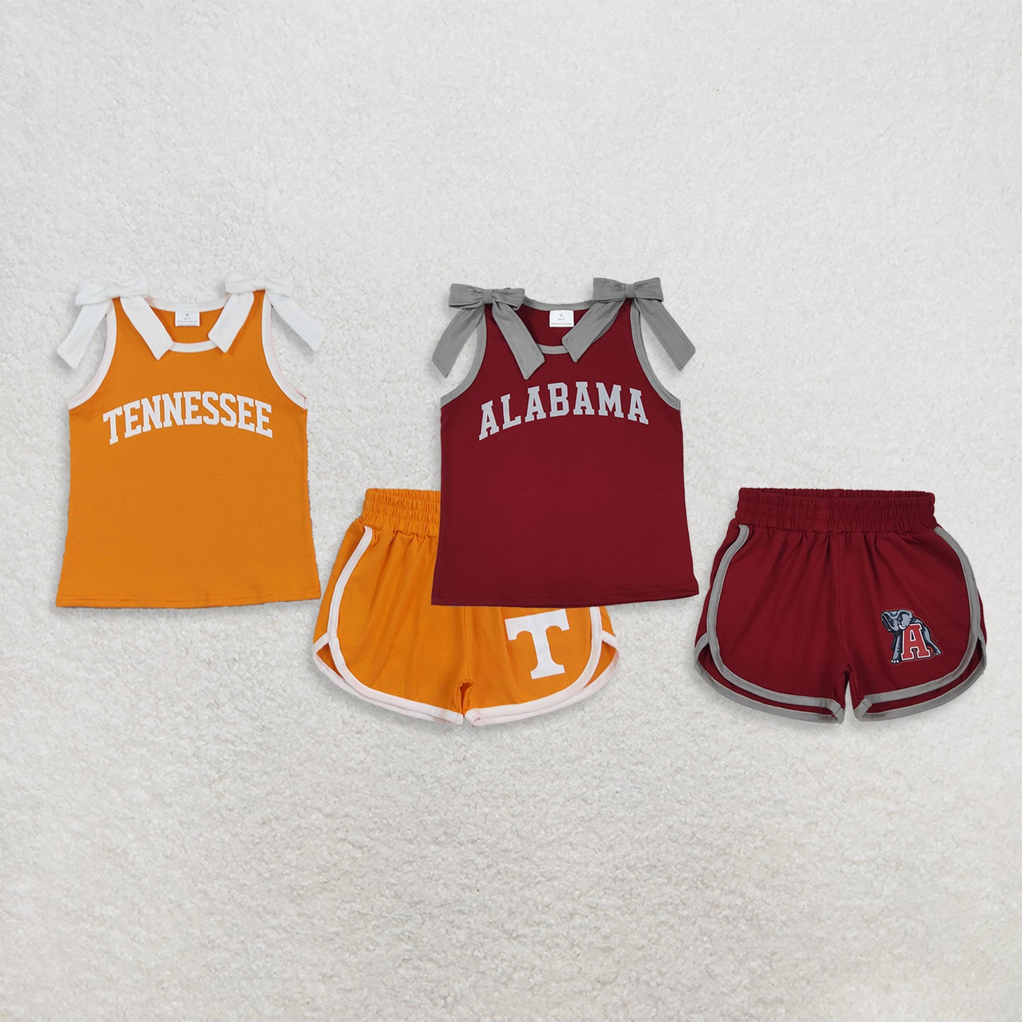 RTS NO MOQ Sibling Vinyl Baby Girl Bows Vinyl Alabama Top Short Team Clothes Sets