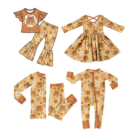 25.6.23 custom each style moq 5eta 4-6week Sibling Sisters baby girl long sleeve pants sets and short sleeve pants sets and dress and rompers match family design