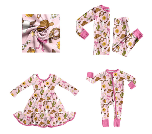 25.9.8 custom each style moq 5eta 4-6week Sibling Sisters cow head bow catcus baby girl long sleeve pants sets and dress and rompers match family design