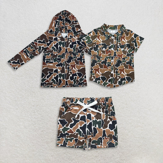 RTS NO MOQ baby boy clothes camouflage hooded long sleeved tops and shorts