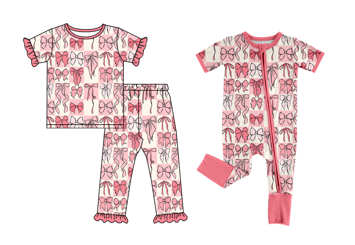 3.20 custom each style moq 5eta 4-6week Sibling Sisters bow baby girl short sleeve pants sets and rompers match family design