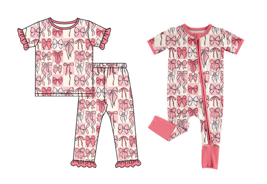3.20 custom each style moq 5eta 4-6week Sibling Sisters bow baby girl short sleeve pants sets and rompers match family design