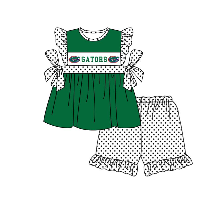 Custom moq 5 mix size milk silk summer teams baby girl boys clothes green short sleeve shorts sets 2  and dress and rompers 2 series