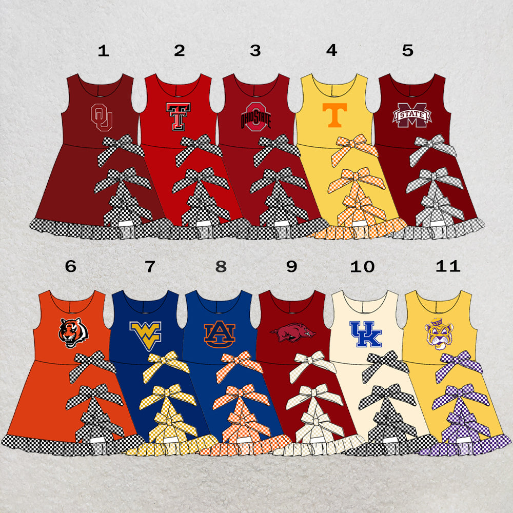 Custom moq 5 mix size summer teams Baby Girls Sleeveless Checked Bow Scallop Edge Ruffle Shorts Liner Knee Length Yoga Dresses