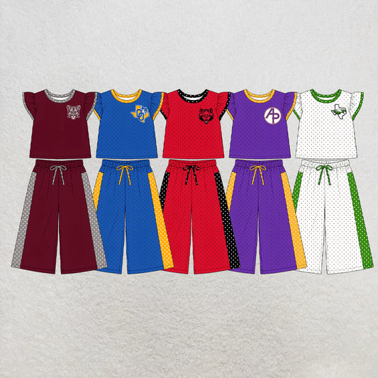 custom moq 5 mix size XY071503 Baby Girls Flutter Sleeve Top Bell Bottom Flare Pants Team Set