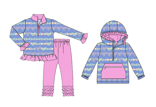 25.8.11 custom each style moq 5eta 4-6week Sibling Sisters baby girl bow long sleeve pants sets and top match family design