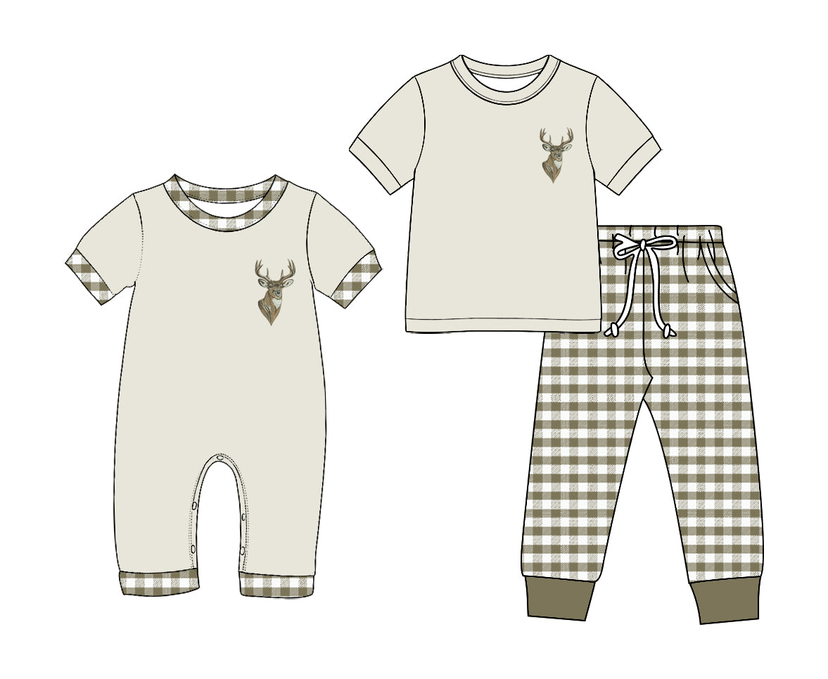 (Preorder new) No moq Baby Boys Deer Short Sleeve Tee Jogger Pant Set Rompers