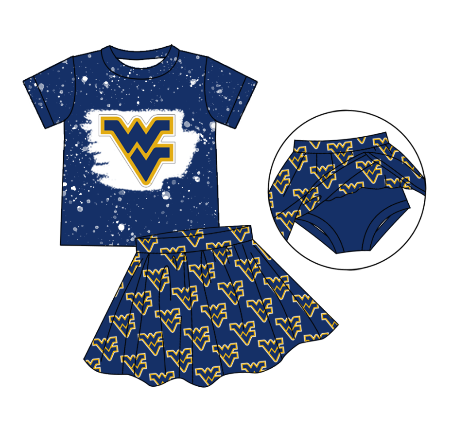 Custom moq 5 mix size milk silk summer teams baby girls clothes dark blue hooded long sleeve brief sets 2 and skirts sets and tops-25.9.2