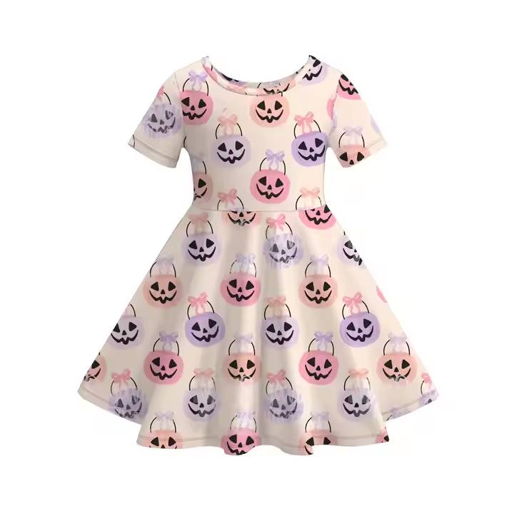 Custom moq 5 each style eta 6-7weeks baby girl clothes halloween short sleeve dress-25.8.7