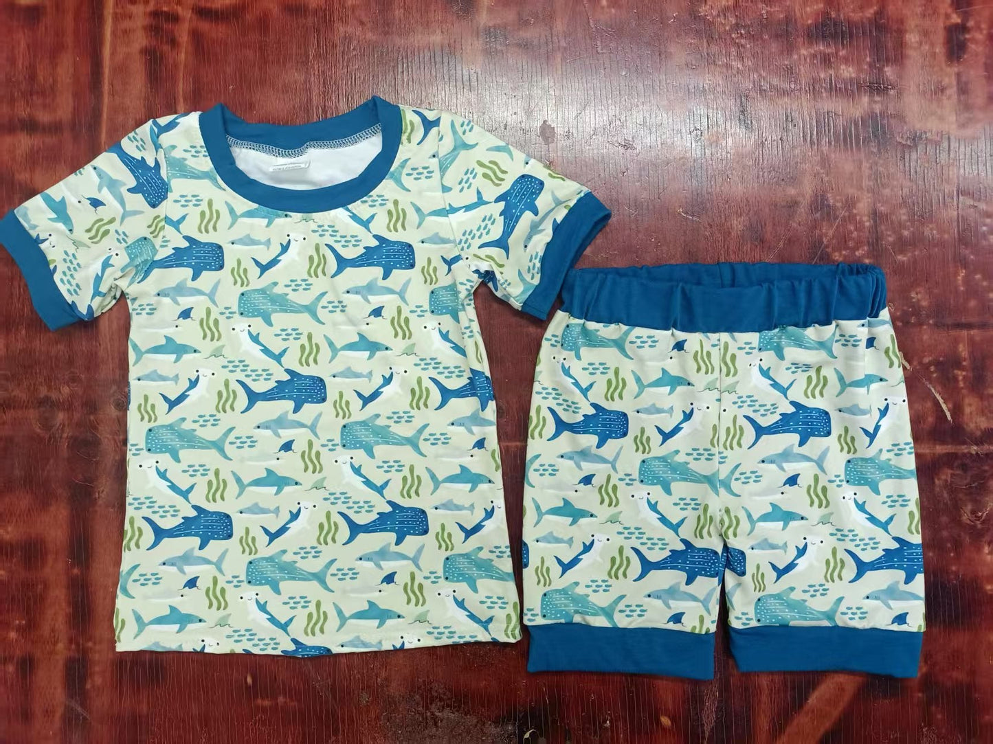 Custom moq 3 eta 6-7weeks baby boys clothes fish short Sleeve shorts sets-25.4.30