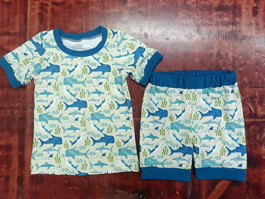 Custom moq 3 eta 6-7weeks baby boys clothes fish short Sleeve shorts sets-25.4.30