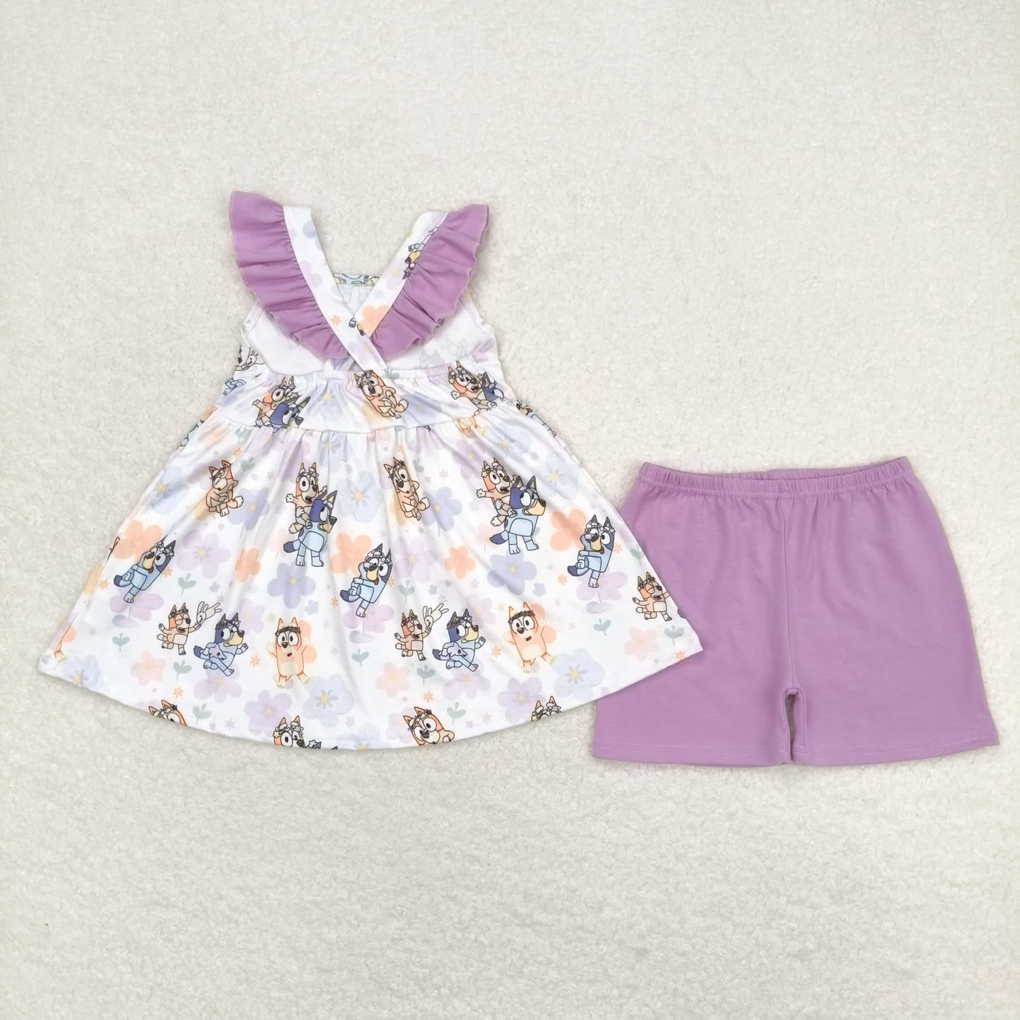 Cute Clothes GSSO0998 flower purple flying sleeve shorts suit