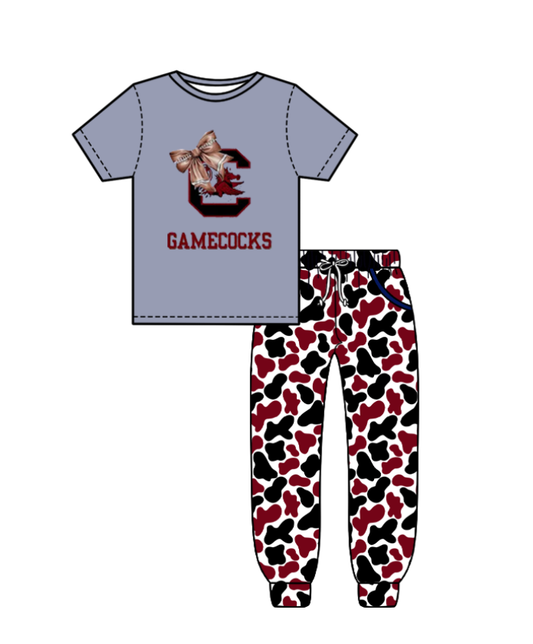 Custom summer teams baby boy clothes team camouflage gray short sleeve pants sets-25.8.7