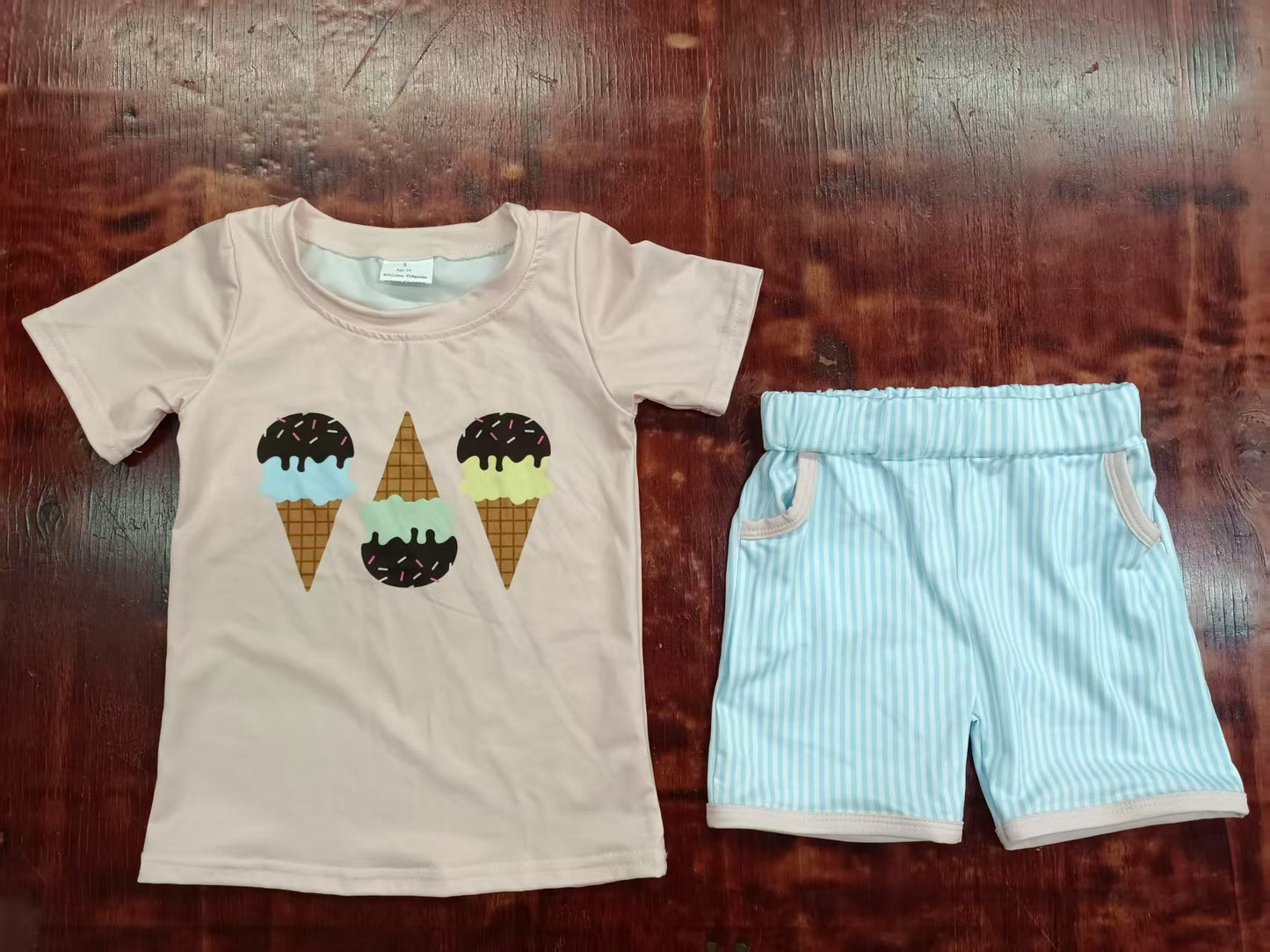 Custom moq 3 eta 6-7weeks baby boys clothes ice cream short Sleeve shorts sets