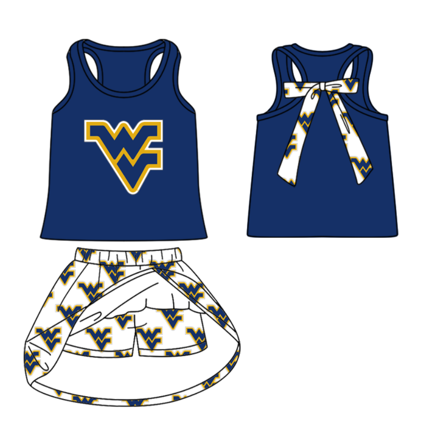 Custom moq 5 mix size milk silk summer teams baby girls clothes dark blue hooded long sleeve brief sets 2 and skirts sets and tops-25.9.2