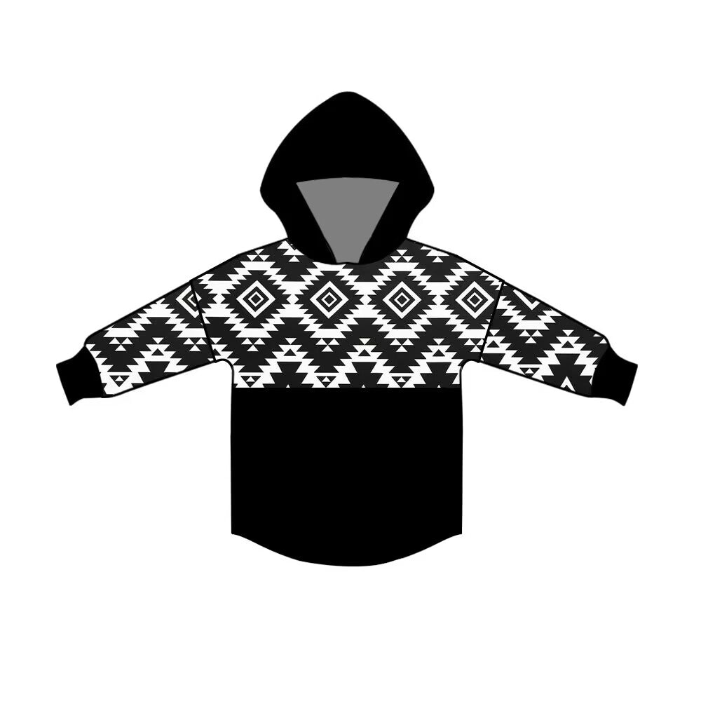 Custom moq 3 eta 6/8weeks moq 5 eta 4/5weeks geometric black hooded long-sleeved top