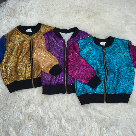 RTS NO MOQ Sibling baby Concert Wear Singer Sparkle Sequin Cardigan Jackets sequin jacket match