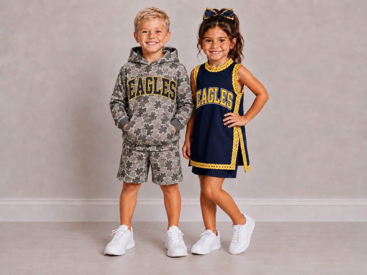 custom moq 5 mix size TLDS0103 Baby Kids Letter Print Boys Hoodie Shorts Set Girls Yellow Black Separate Shorts Sleeveless Split Tunic Short Team Sets