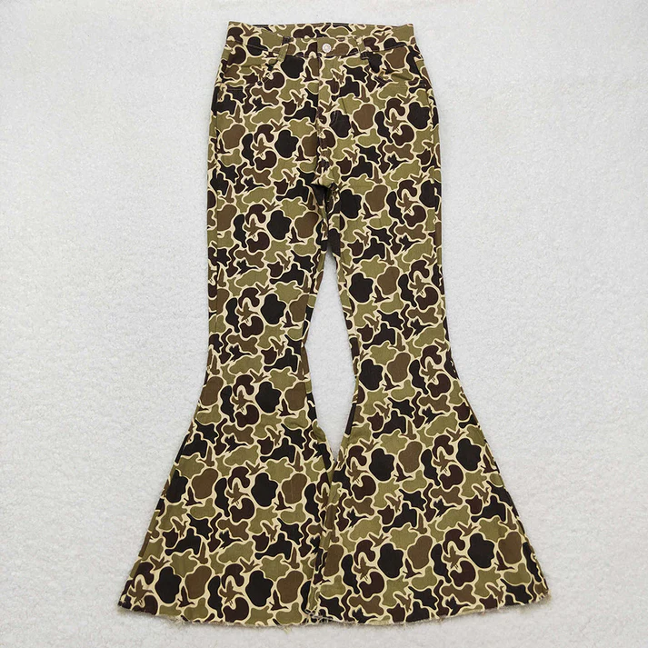 RTS NO MOQ Adults women camouflage denim flared pants