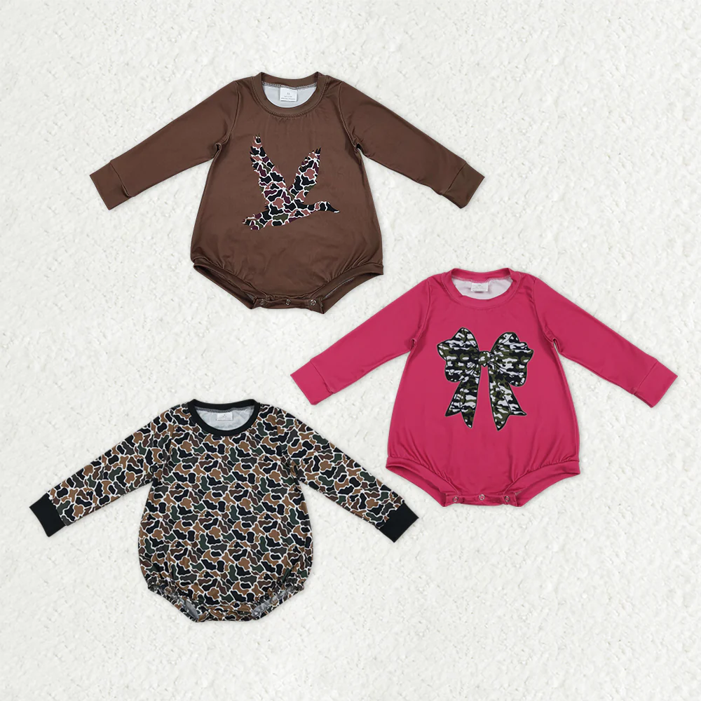 RTS NO MOQ Sibling baby girl clothes Pink Bow Pattern Leopard Print Brown Long-Sleeve Jumpsuits