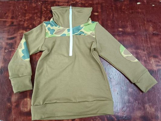 Custom moq 3 eta 6-7weeks Camouflage Zip-Up Pullover Top with Elastic Cuffs