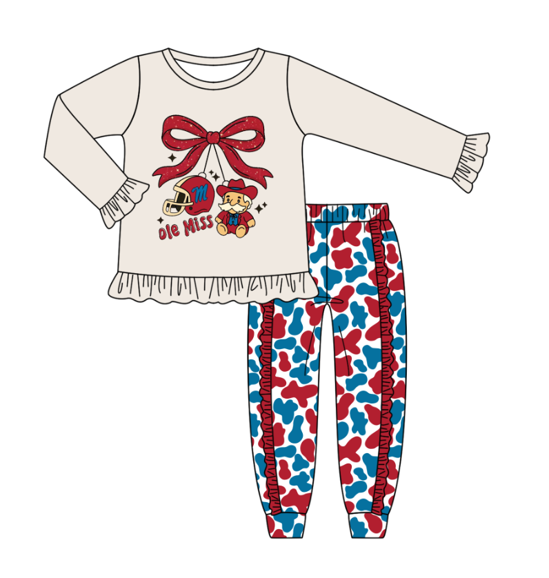 Custom moq 5 mix size milk silk summer team baby boy clothes camouflage bow long sleeve pants sets-25.8.8