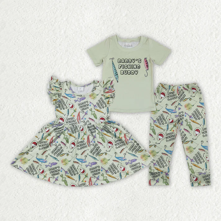 RTS NO MOQ baby Girls Clothes fishing short sleeve pants Sets and dress