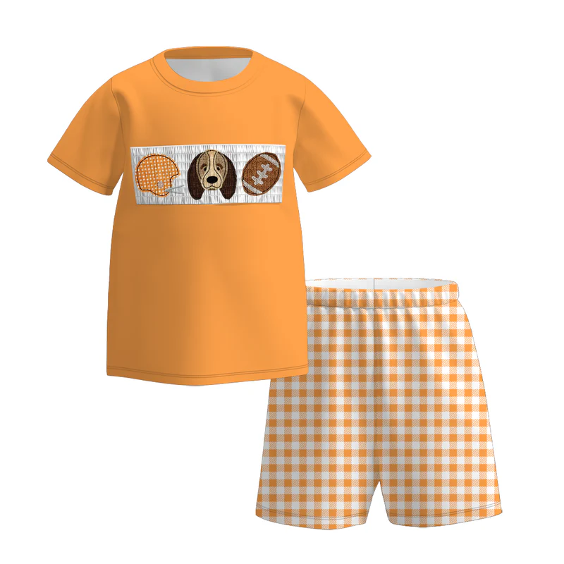 Custom summer teams baby girls clothes team orange short sleeve shorts sets dress romper-25.7.15