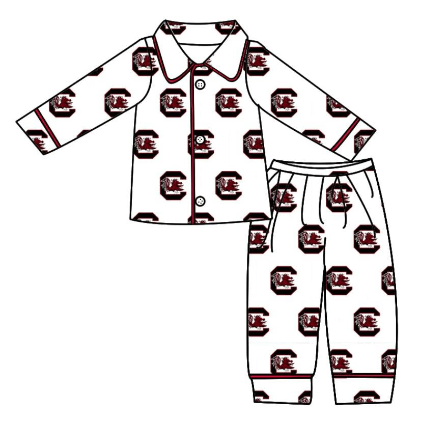 Custom moq 5 tat about 6-8 weeks team baby boys clothes white long sleeve pants pajamas sets