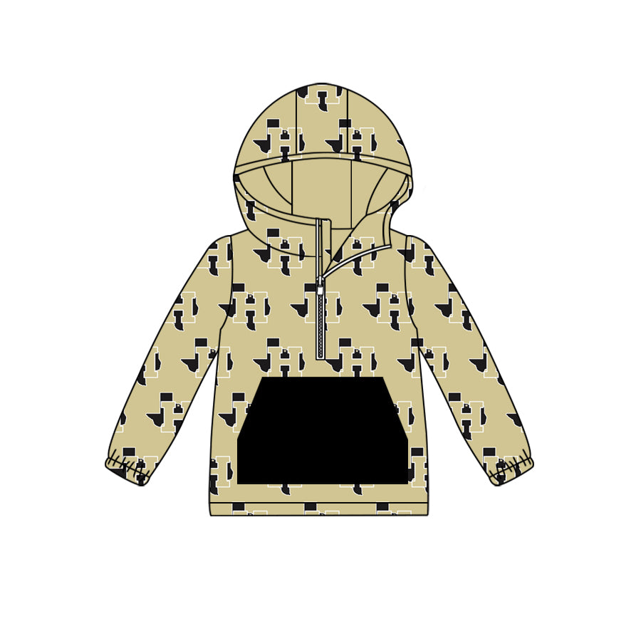 custom moq 5 tat about 6-8week Gold Black H Hood Top Pullover