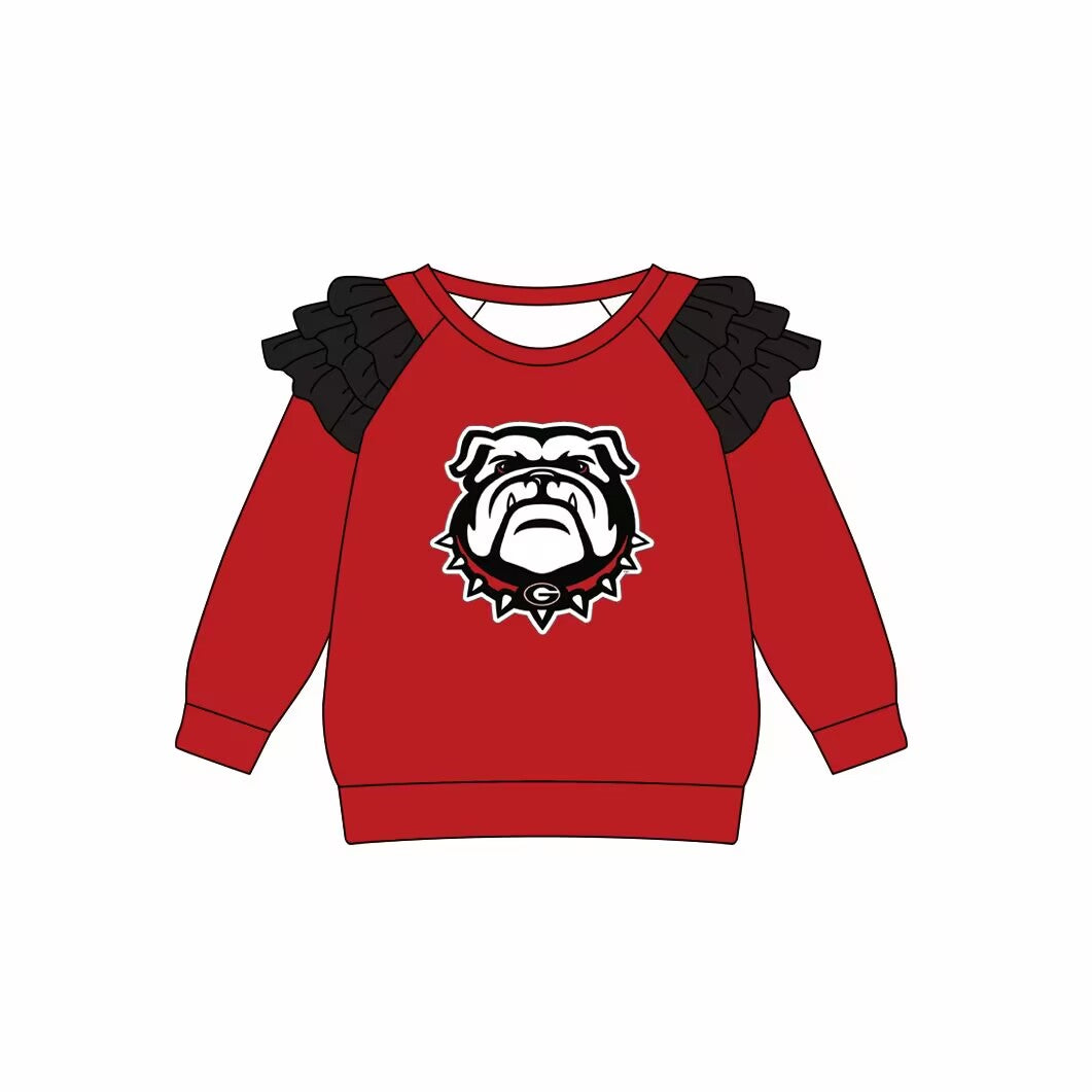 Custom moq 3 eta 6-7weeks team baby girls clothes red long sleeve top