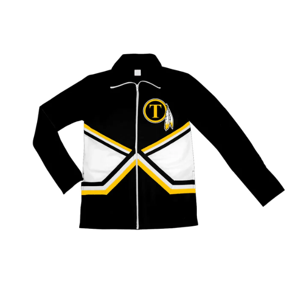 Deadline November 7 custom no moq eta 6-8weeks Black zip-up sport jacket with yellow letter T and feather pattern