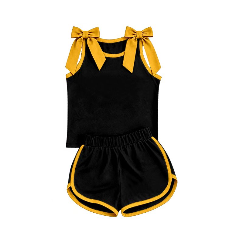 (Preorder new) No moq Baby Girls Bow Sleeveless Top Shorts Two Piece Summer Outfit Sets