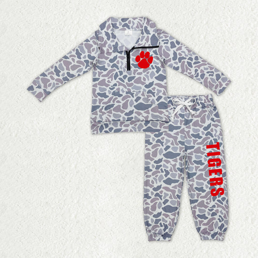 Custom moq 5 mix size milk silk summer teams baby boys clothes camouflage long sleeve pants sets-25.10.27