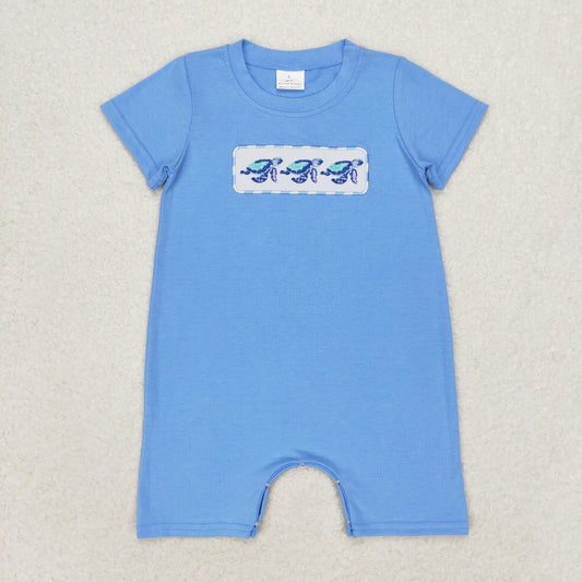 RTS no moq SR1651 Embroidered turtle blue short-sleeved bodysuit