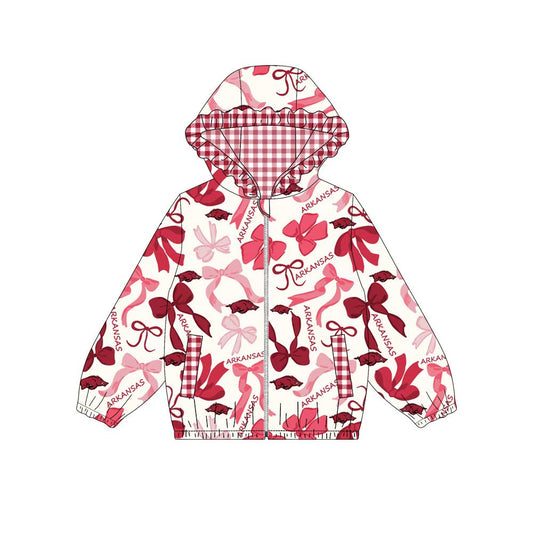Custom moq 8 mix size milk silk summer team baby girls clothes bow brick red hooded long sleeve top-25.9.18
