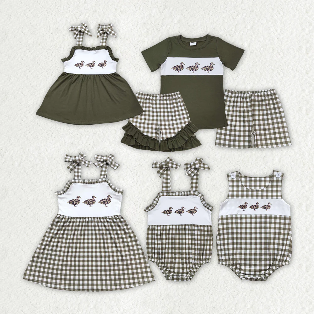 Baby Girls Leopard Duck Sibling Summer Shorts Outfits Clothes Sets