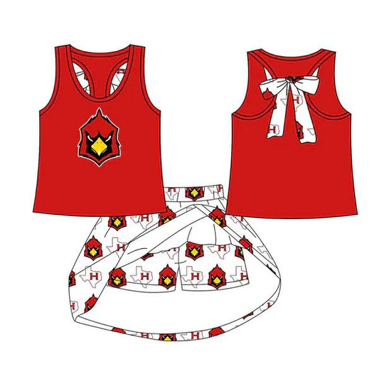 Custom moq 5 each style eta 6-7weeks baby girl clothes team red short sleeve skirt sets-25.8.25