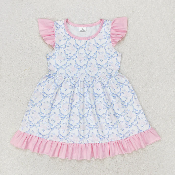 RTS no moq baby girls bow Short Sleeve briefs sets dress romper